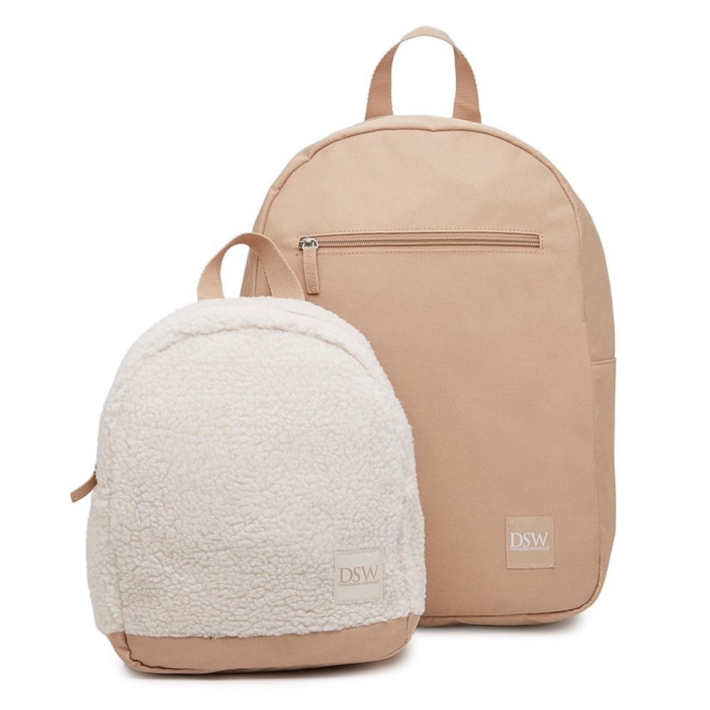 NWT Two Backpacks, One Fullsize and One Faux-Shearling Soft Mini Sized!